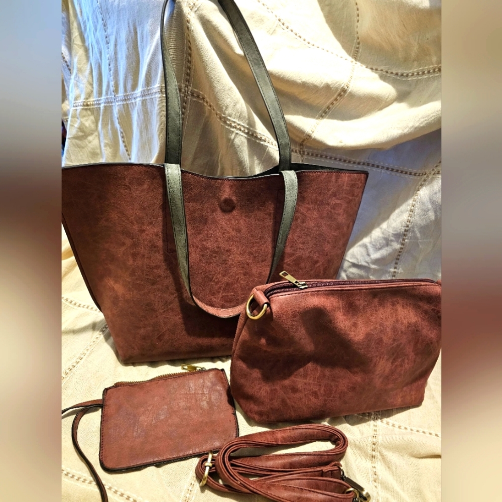 Joy Susan 3pc Tote Removable Interior Bag W/adjustable Crossbody Strap Wristlet